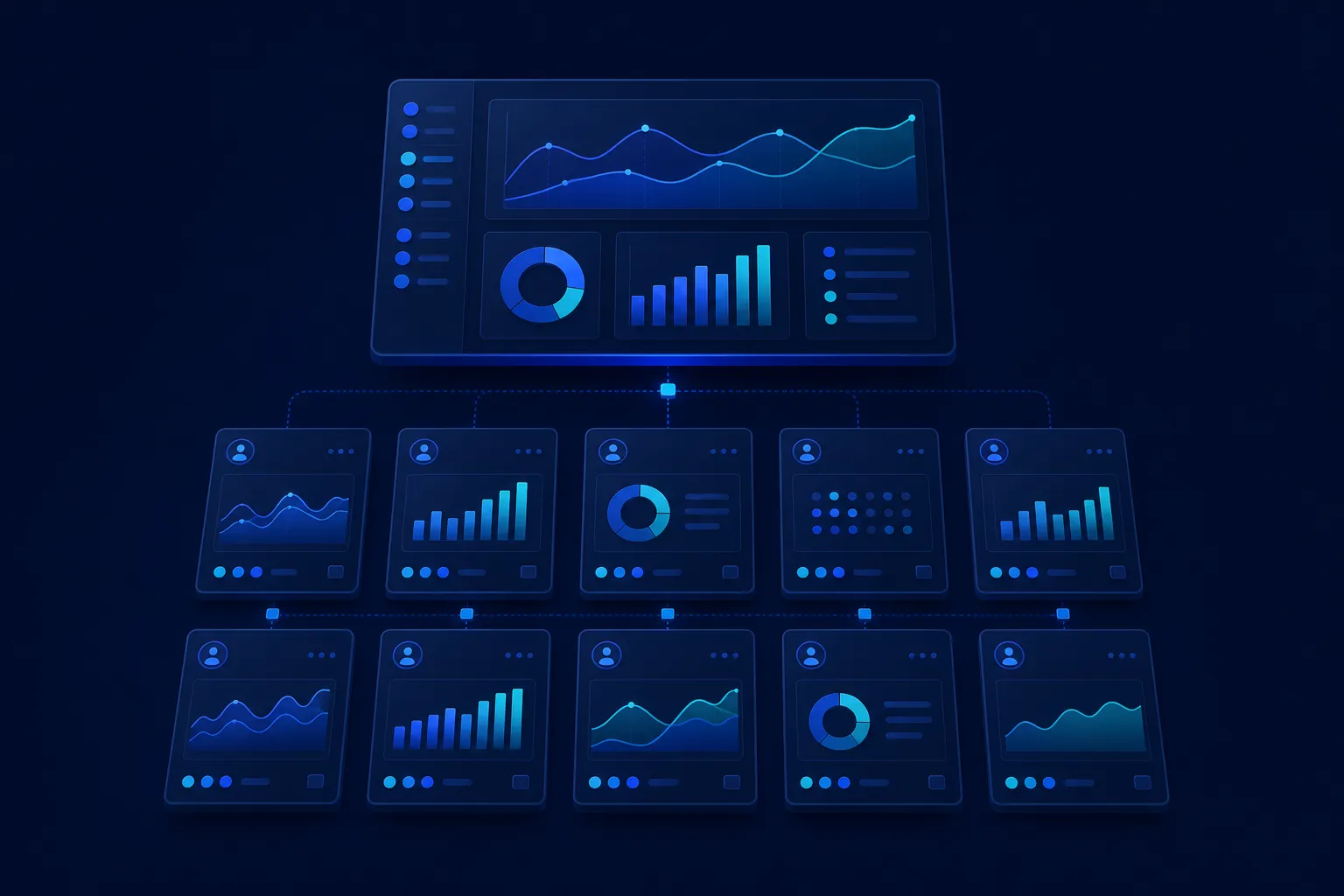 Illustration: an agency dashboard organizing multiple client ad accounts